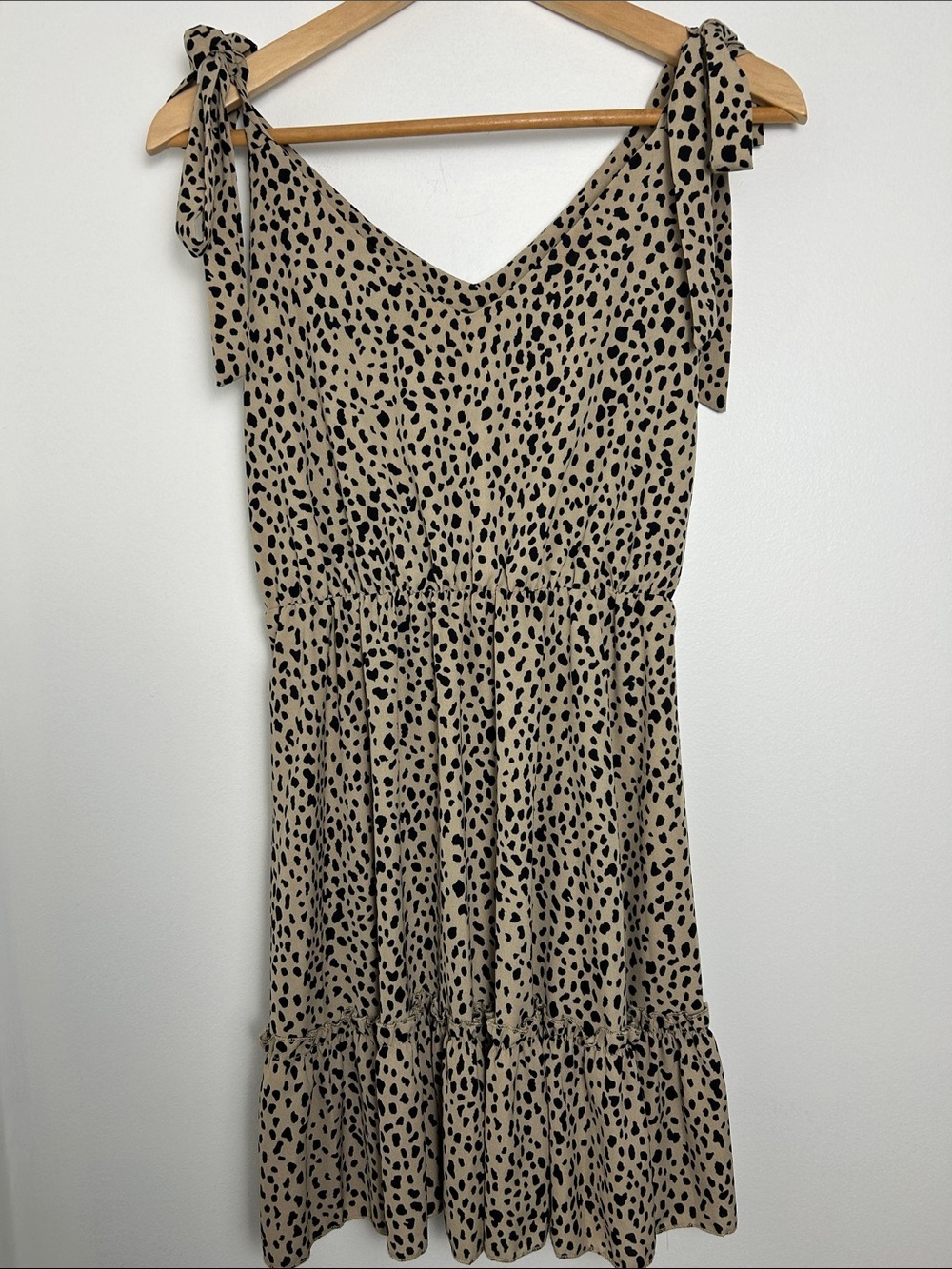 SHEIN Beige & Black Spot Print Tie Shoulder Sundress Size S